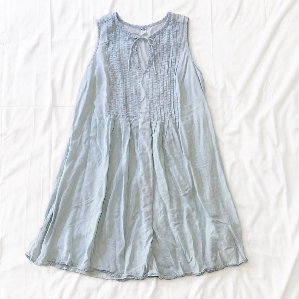 Old Navy Light Blue Chambray Denim Pintuck Pleated Sleeveless Dress L